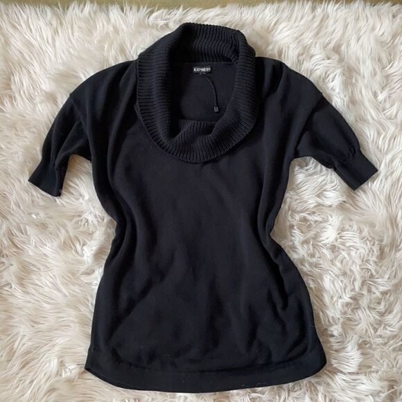 Express Black Short Sleeve Cowl Neck Knit Pullover Sweater (Size:XS) - Picture 11 of 13